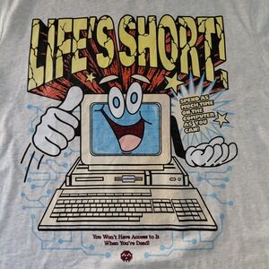 Very Cool Graphic T-shirt Men's XL Life Is Short Vintage Computer Heather Gray
